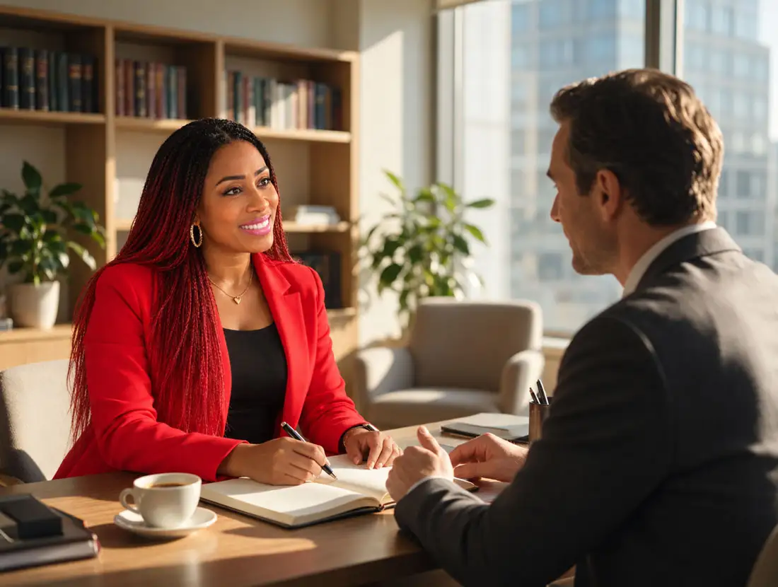 A family lawyer in consultation with a client at a Calgary office